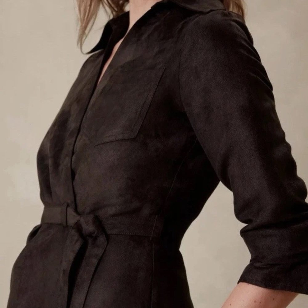 Banana Republic Women's Brown Vegan Suede Wrap Up Dress Size 12